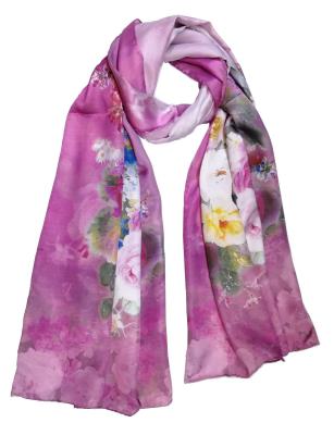 Schal 100% Seide Satin Rose Violett Lila